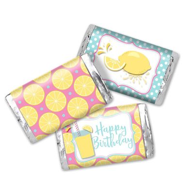 Lemon Sweetie Birthday Mini Chocolate Candy Bar Sticker Wrappers for Kids, 45 1.4&quot; x 2.6&quot; Wrap Around Labels by AmandaCreation, Great for Party Favors