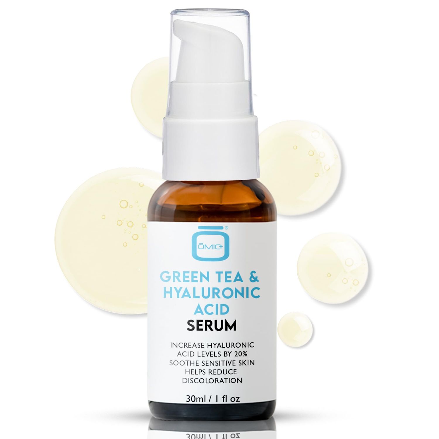 Omic, Green Tea Hyaluronic Acid Serum for Face - 1 fl oz 30 ml - Acne Spot Remover, Reduce Wrinkles, Helps to Hydrayein Skin, Anti-aging Serum