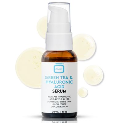 Omic, Green Tea Hyaluronic Acid Serum for Face - 1 fl oz 30 ml - Acne Spot Remover, Reduce Wrinkles, Helps to Hydrayein Skin, Anti-aging Serum