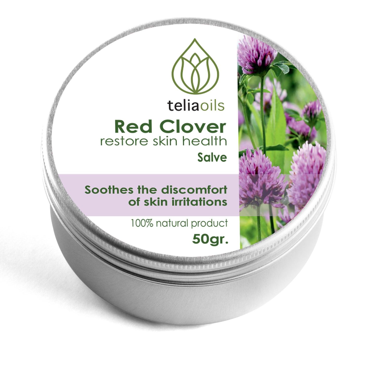 Teliaoils Natural Red Clover Salve - 100 Herbal Skin Care for Moisturization Elasticity - All Skin Types - Non-GMO, Cruelty-free 1.7 oz