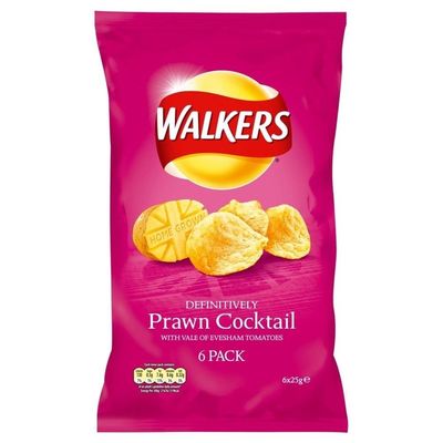 Walkers Prawn Cocktail Crisps 25g x 6 per pack - Pack of 2