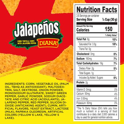 Diana Jalape os Tortilla Chips, 3.84 Oz (Pack of 8)