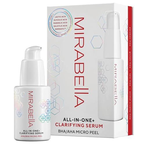Mirabella All In One Clarifying Serum Micro Peel for Anti Aging - Hydrating 7 Glycolic Acid 8.8 Lactic Acid Serum Face Peel with AHA BHA Exfoliant, 1 Oz