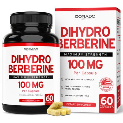 Dihydroberberine Supplement 100mg, 60 Capsules (Patented GlucoVantage Super Berberine with 5X More Effective Than Berberine with Less Side Effects) - Third Party Tested, Vegan USA Made