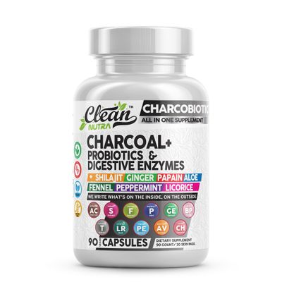 Clean Nutra Activated Charcoal Capsules Shilajit 5000mg Pills Probiotic 200 Billion Digestive Enzymes for Digestive Health with Peppermint Fennel Licorice Papain Ginger Turmeric Gut Health