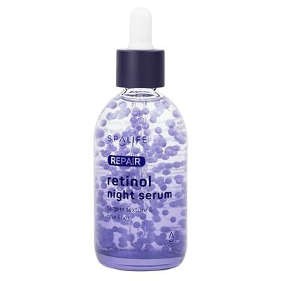 Spa Life Face Serum: REPAIR Retinol Night Serum 100 ml (3.7 oz) Smoothing, Resurfacing, Gently Exfoliating - Targets Fine Lines, Texture, Dark Spots - Boosts Cellular Turnover Clearer Skin