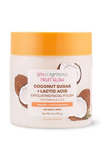Fruit Glow- Coconut Sugar Lactic Acid Exfoliating Facial Polish With Vitamins A, C E 4 Oz