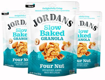 Jordans Slow Baked Granola Four Nut Granola with Almonds, Brazil Nuts and Pecans non-GMO, No Artificial Flavors, Colors, or Preservatives Better for You Snacks for Adults Kids 11.4 oz (Pack of 3)