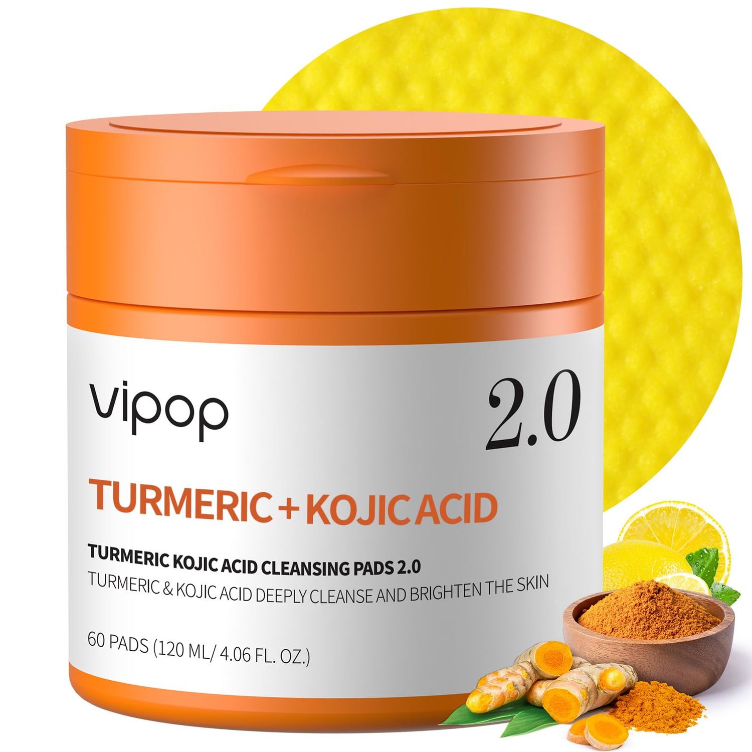 Turmeric Kojic Acid Cleansing Pads, 60 Pcs Turmeric Face Scrub Kojic Acid Pads for Deep Cleansing, Exfoliation Pore Care, Helps Balance Skin Oil