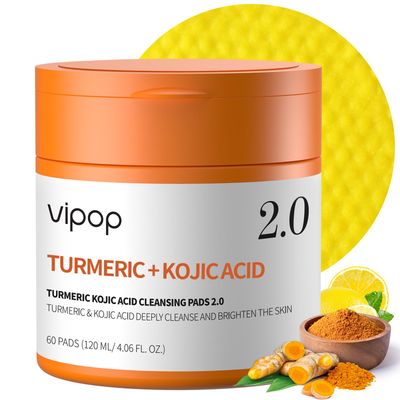 Turmeric Kojic Acid Cleansing Pads, 60 Pcs Turmeric Face Scrub Kojic Acid Pads for Deep Cleansing, Exfoliation Pore Care, Helps Balance Skin Oil
