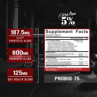 5 Nutrition Rich Piana Probio-75 Billion CFUs Vegan, 14 Unique Strains