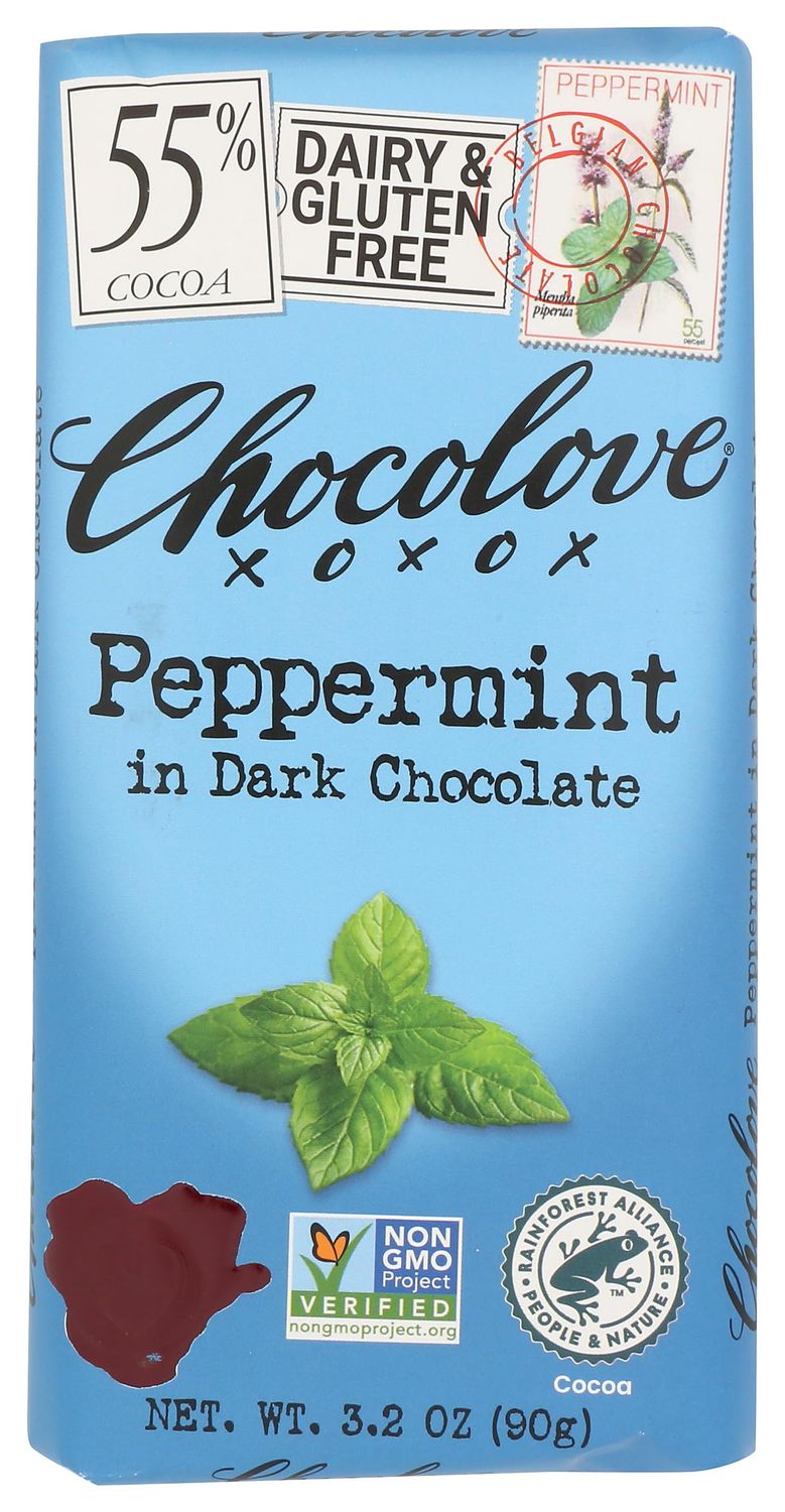 Chocolove Peppermint in 55 Cocoa Dark Chocolate Bar, Kosher, Gluten Free Non-GMO, 3.2 Ounce (Pack of 12)