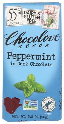 Chocolove Peppermint in 55 Cocoa Dark Chocolate Bar, Kosher, Gluten Free Non-GMO, 3.2 Ounce (Pack of 12)