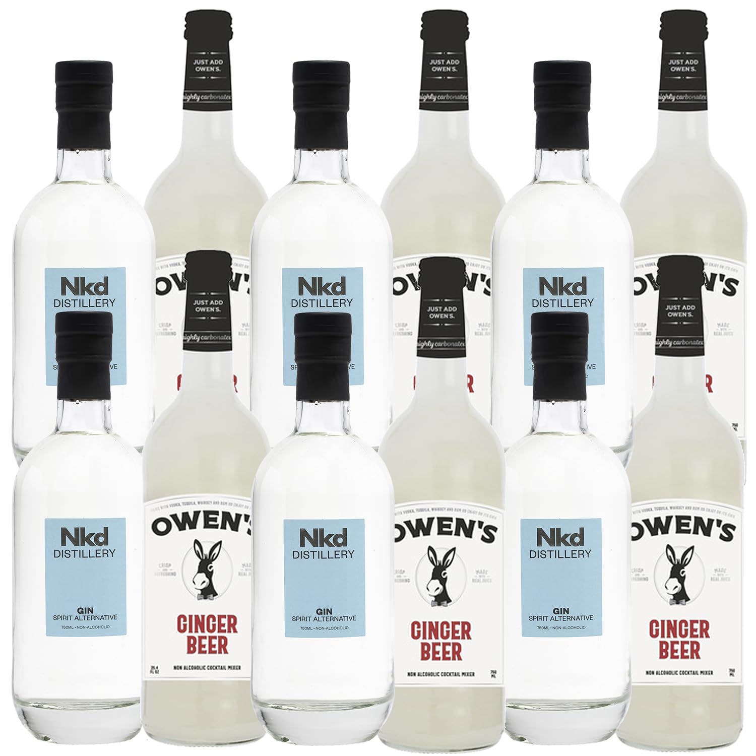 Nkd Distillery Gin Alternative Premium Non-Alcoholic Spirit 750 ML Bottles w Owen s Mixers Ginger Beer 750 ML Bottles - Perfect for Mocktails - Made in USA