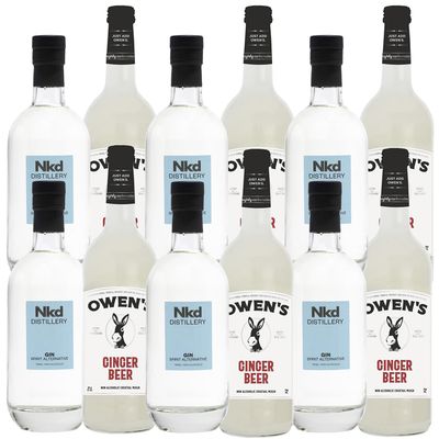 Nkd Distillery Gin Alternative Premium Non-Alcoholic Spirit 750 ML Bottles w Owen s Mixers Ginger Beer 750 ML Bottles - Perfect for Mocktails - Made in USA
