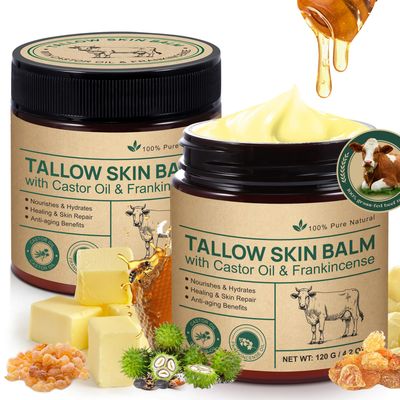 BUBGQWKR Tallow Castor Oil Frankincense Oil Handmade Skin Balm, Face Body Moisturizer for Sensitive Skin, Eczema All-Purpose Balm, 100 Grass-Fed Tallow for Skin Care