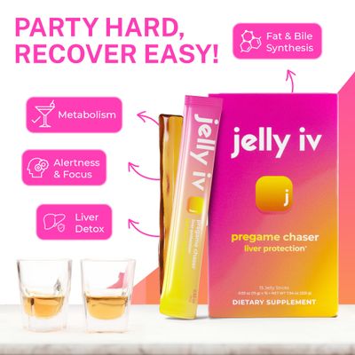Fast Morning Relief Supplement Stick by Jelly IV - Natural Electrolytes Liver Support Recovery - Nausea Reducing DHM - B Vitamins - Plant-Based Flavored Jelly Sticks - 15 Pack