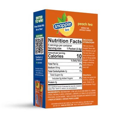 Juicy Mixes Snapple Tea - Sugar Free Delicious, Made with Natural Flavors (Peach, 72 Sticks)