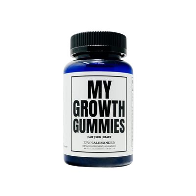Evan Alexander Grooming My Growth Gummies Healthy Hair Beard Growth Support Stronger Hair Follicles Better Skin Strawberry Coconut Flavor Vitamins C, D3, B6, B12 Biotin 60 Gummies