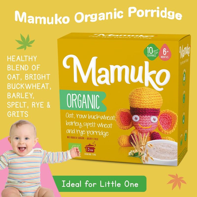 MAMUKO Organic Porridge - Multi Grain Porridge Blend of Oats, Bright Buckwheat, Barley, Spelt, Rye Grits - High Fiber Porridge with No Added Sugar, Milk Preservatives - 2 Pack (12 Servings)