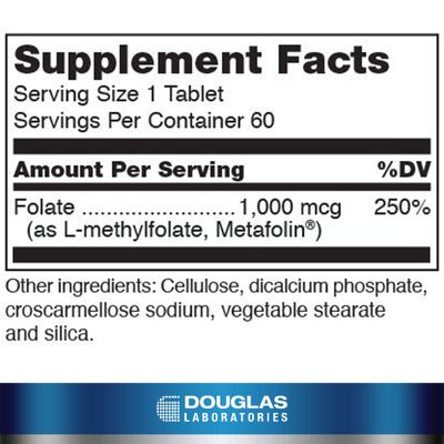 Douglas Laboratories Methyl Folate L-5-MTHF - 1,000 mcg Metafolin - Vitamin B Folate - Supports Homocysteine Metabolism Fetal Development - Non-GMO - 60 Tablets