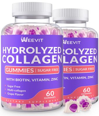 Sugar-Free Hydrolyzed Collagen Gummies, Collagen Peptide Gummies for Women, Collagen Protein Type I,II,III,V,X with Biotin, Vitamin C, D, B12 for Hair Skin Nails