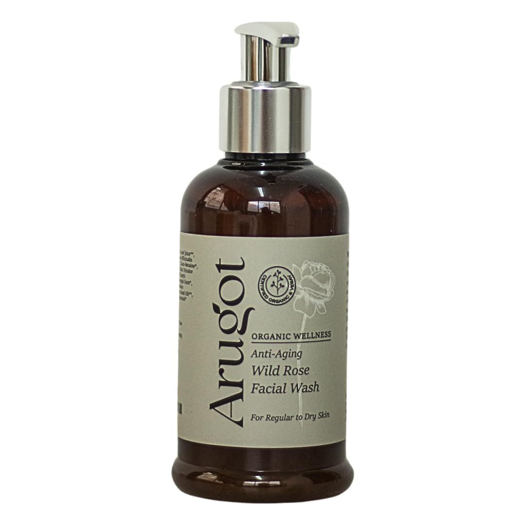 Arugot Organic Wild Rose Face Wash, Made in Israel Anti-Aging Facial Cleanser for Age Spots, Dark Circles Fine Lines - 5.1 FL Oz 150 Ml