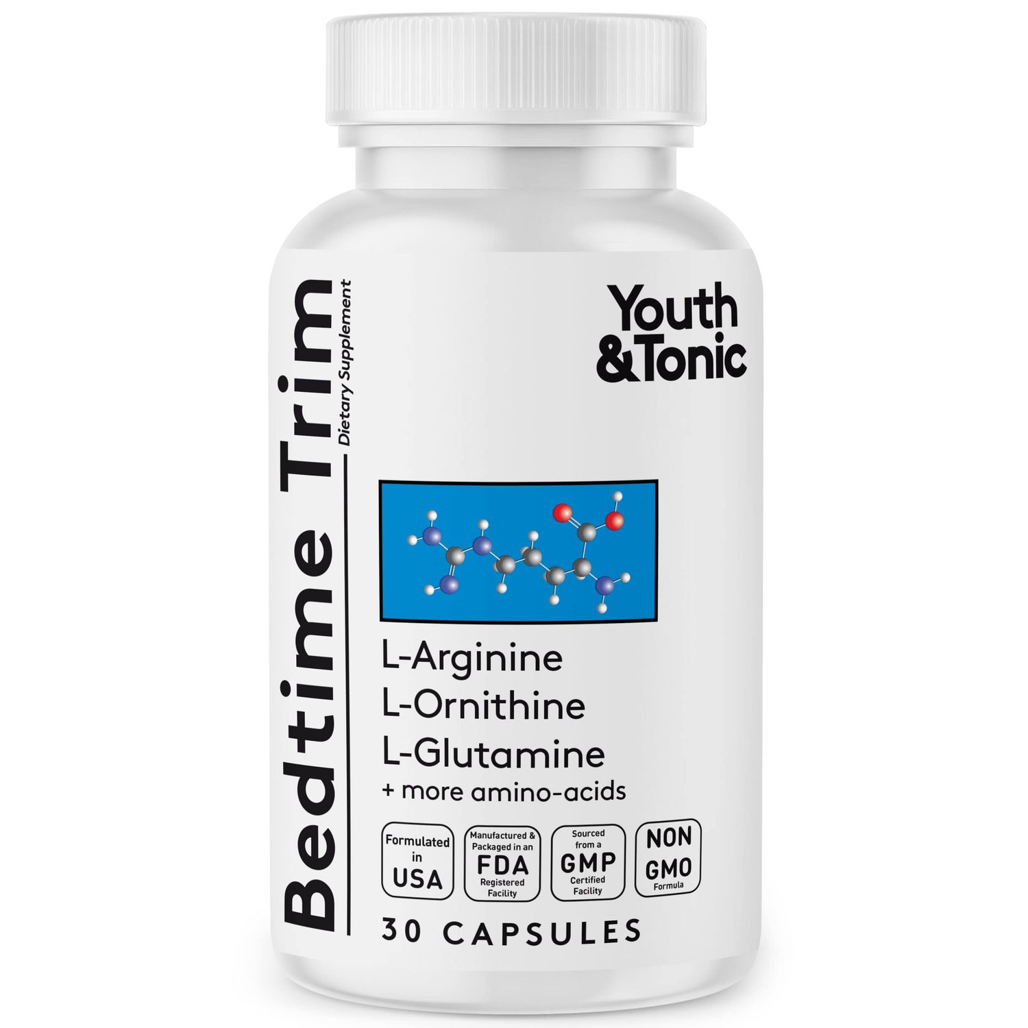 Youth Tonic PM Bedtime Trim Amino Acids Supplement Pills for Men and Women 30 Capsules to Support Metabolism and Defined Lean Muscles During Night Time