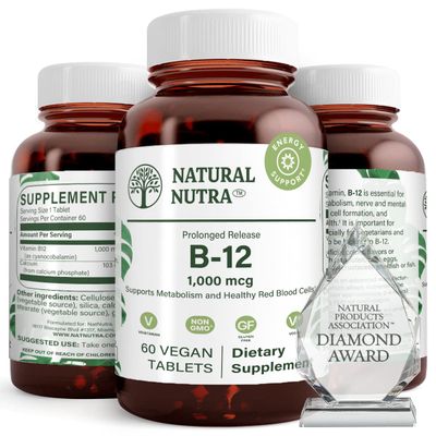 Natural Nutra Vitamin B12 1000 mcg, Cobalamin B 12 Supplement, Calcium Phosphate, Help in Metabolism Health, Supports Nervous System, Optimal Absorption, Gluten Free, Sugar Free, 60 Vegan Tablets