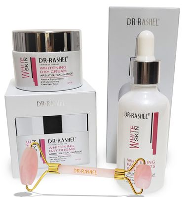 Dr Rashel Fade Dark Spots Face Serum and Dr Rashel Fade Dark Spots Day Cream Bundle Pack 1 Jade Pink Rose Roller Face Massager