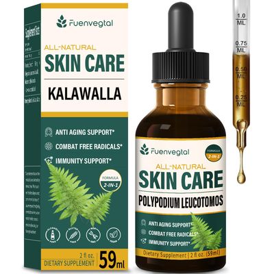 Polypodium Leucotomos Skin Care Drops, Natural Nicotinamide Kalawalla Root Extract Liquid Supplement Supports Anti-Aging, Combats Free Radicals, and Promotes Skin Health Immunity. 2oz