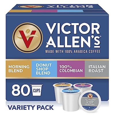 Victor Allen&#39;s Coffee Variety Pack (Morning Blend, 100 Colombian, Donut Shop Blend, and Italian Roast), 80 Count, Single Serve Coffee Pods for Keurig K-Cup Brewers