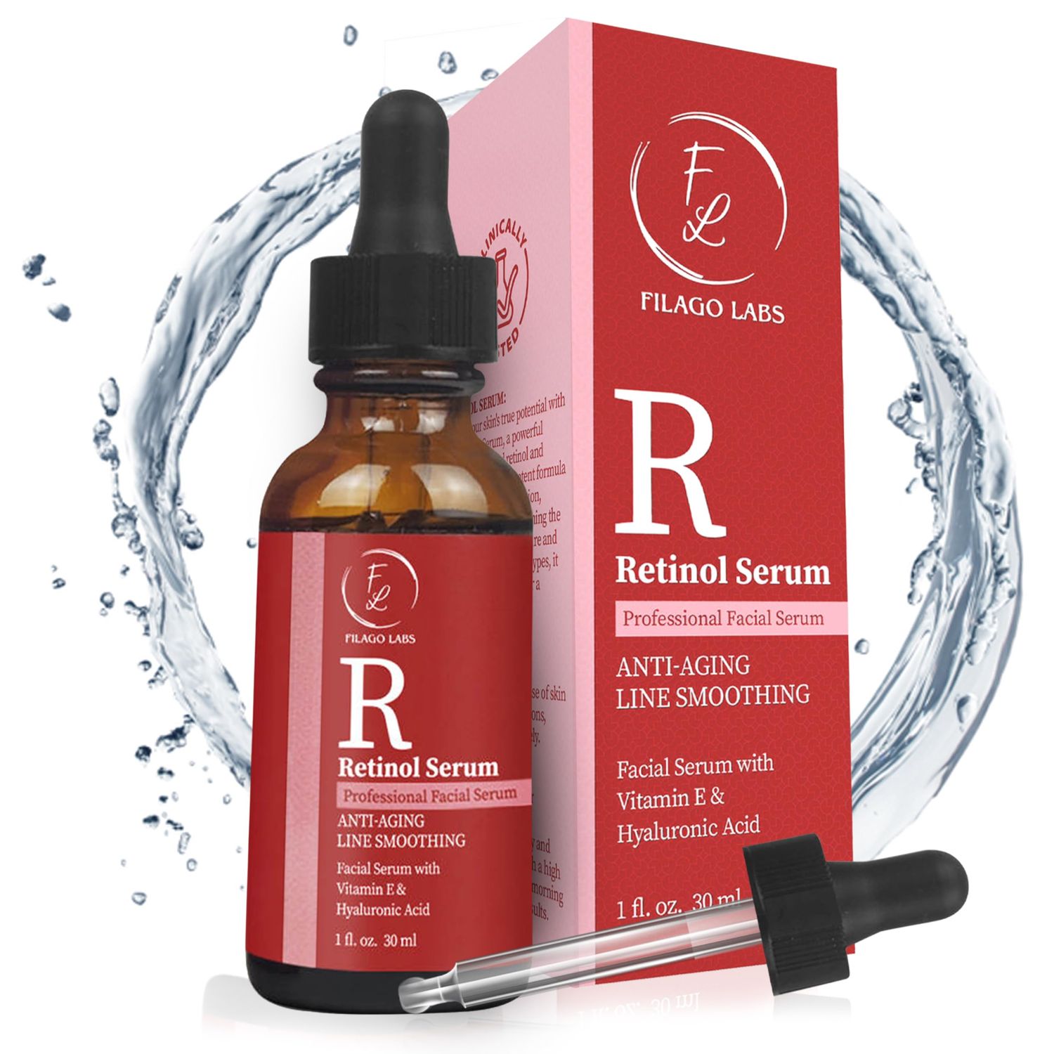 FILAGO LABS Retinol Serum for Face, - Anti Aging Facial Serum with Retinol, Hyaluronic Acid, Vitamin E, More - Brightening Serum made to improve Dark Spots, Skin Tone, Fine Lines Wrinkles, 1 Fl Oz