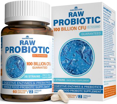 Raw Probiotics for Women Men - 100 Billion CFU, 35 Strains, Organic Prebiotics Natural Digestive Enzymes for Digestive, Gut Immune Health - Dairy, Soy and Gluten Free, Non-GMO, 60 Vegan Capsules