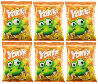 YOKITOS Assado Feito de Milho Sabor Queijo 54 gr. 6 PACK Cheese Flavored Corn Chips 1.9 oz. 6 Pack.