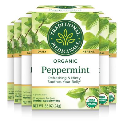 Traditional Medicinals Tea, Organic Peppermint, Soothes Your Belly, Refreshing Minty, 96 Tea Bags (6 Pack)