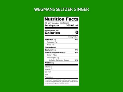 Wegmans Sparkling Water, Natural Mineral Drink, Sugar Free, Flavored Carbonated Beverage with Vitamins Antioxidants, 0 Calorie, Refreshing Healthy Seltzer, 12 Fl Oz - 12 Cans Pack (Ginger)