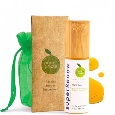 SuperRenew Organic Face Oil Hydrating Facial Skin Care Products with Bakuchiol, Sea Buckthorn, CoQ10, Squalane Face Moisturizer for Dry Skin, Anti-Aging Oil Women s Night Routine (35ml) - Green bag