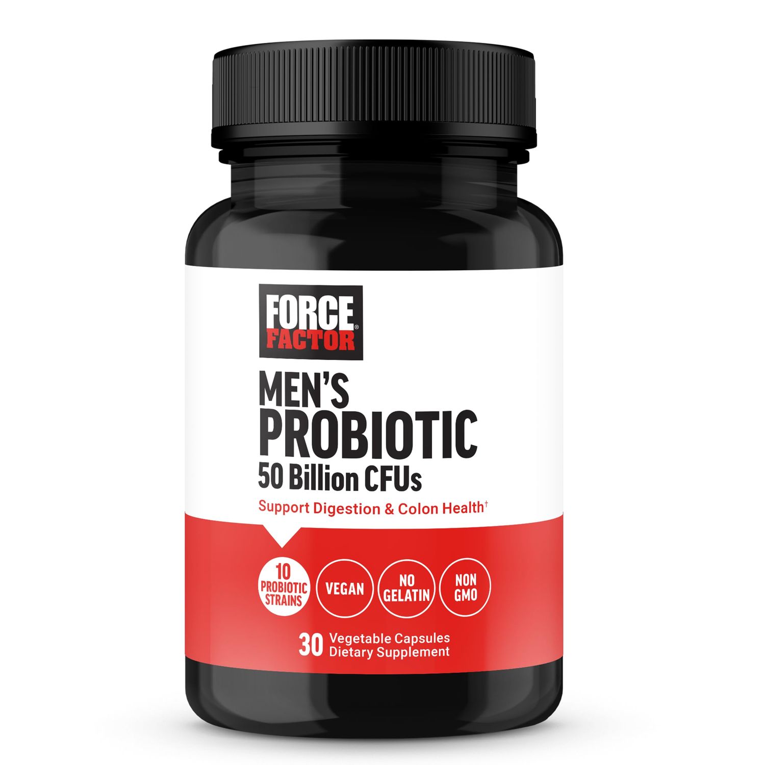 FORCE FACTOR Men s Probiotic, Probiotics for Digestive Health with 50 Billion CFUs and 10 Probiotic Strains to Support Gut and Colon Health, and Daily Wellness, Non-GMO, Vegan, 30 Vegetable Capsules