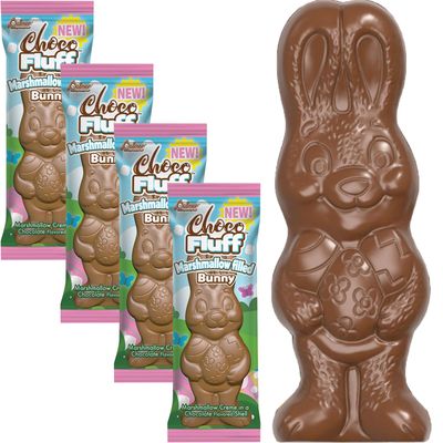 Fruidles Chocofluff Easter Bunny Holiday Treats, Marshmallow filled Bunny, Party Bag Fillers, Individually Boxed, Kosher Certified Dairy, 3.8 oz Chocolate Bar (4-Pack)