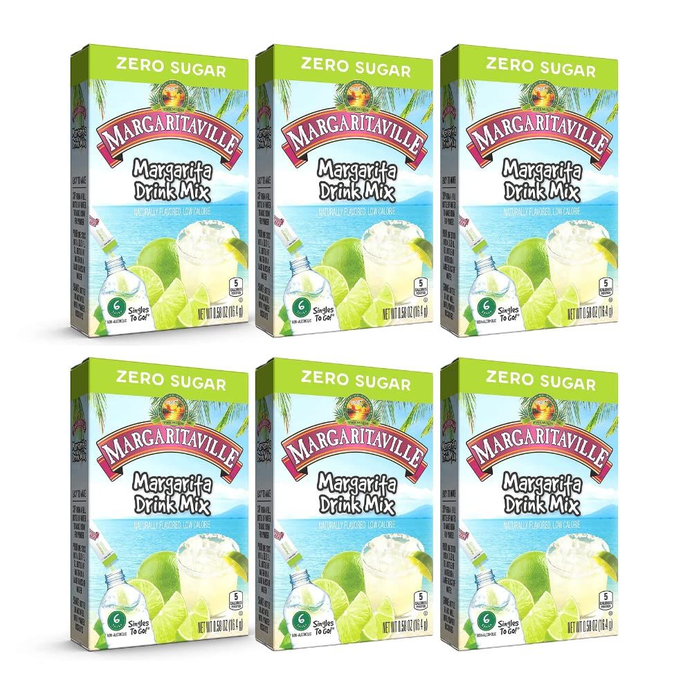 Margaritaville Singles To Go Water Drink Mix - Margarita Flavored, Non-Alcoholic Powder Sticks (6 Boxes with 6 Packets Each - 36 Total Servings