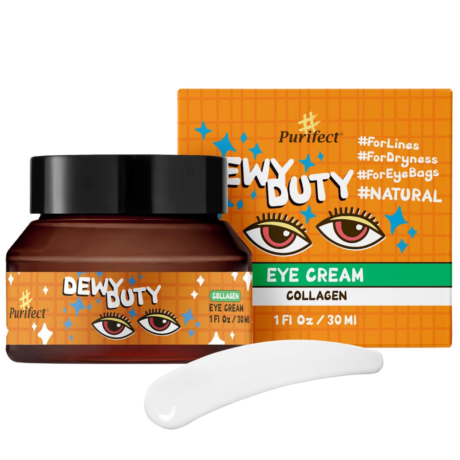 Plumping Intensive Collagen Eye Cream DrySensitive Skin Panthenol Hyaluronic Acid Dark Circles Wrinkles Puffiness and Bags Under Eyes Firming Renewing Anti Aging Made In USA Purifect 30ml