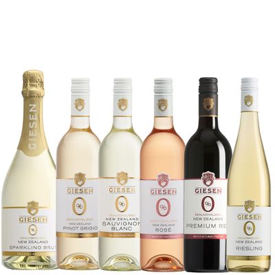 Giesen Non-Alcoholic Wine 6-Pack: Sparkling Brut, Pinot Grigio, Riesling, Sauvignon Blanc, Premium Red, and Ros - Exceptional Dealcoholized Wine Collection