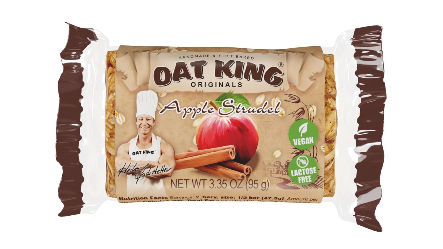 OAT KING - Apple Strudel Energy Snack Bars, Handmade Soft Baked, Vegan Lactose Free (10 Pack)
