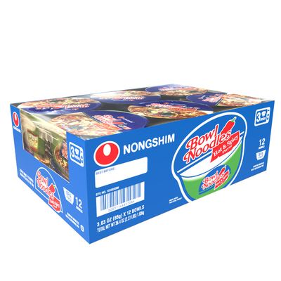 Nongshim Ramen Noodles, Gourmet Instant Ramen bowl, Premium Microwavable Noodle Soup, Hot Spicy, 3.03 Ounce (Pack of 12)