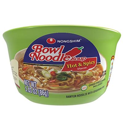 Nongshim Ramen Noodles, Gourmet Instant Ramen bowl, Premium Microwavable Noodle Soup, Hot Spicy, 3.03 Ounce (Pack of 12)