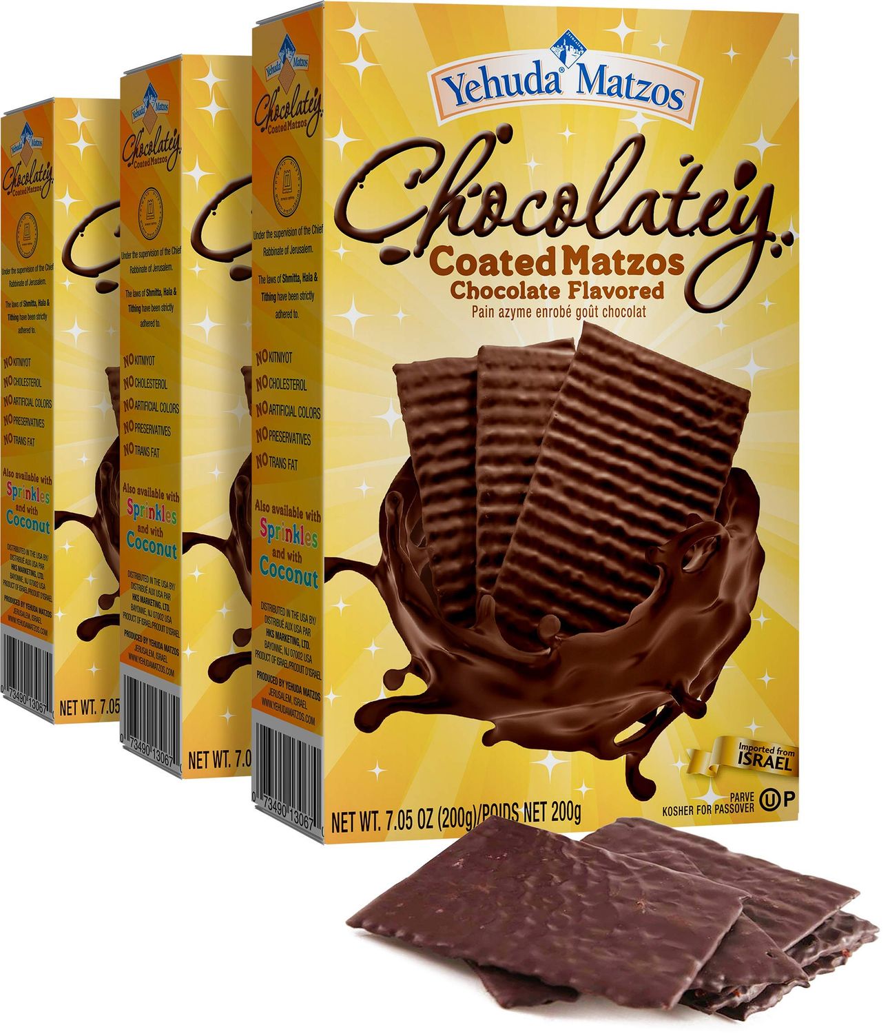 Yehuda Chocolatey Chocolate Covered Matzo (3 Pack) Fun Matzo, Kosher for Passover