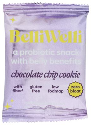 Belliwelli Snackbar, Chocolate Chip Cookie Flavored, Zero Bloat Probiotic Snack Bar, with Fiber, Vegan Friendly, Gluten Free, 1.41 Ounce (Pack of 8)