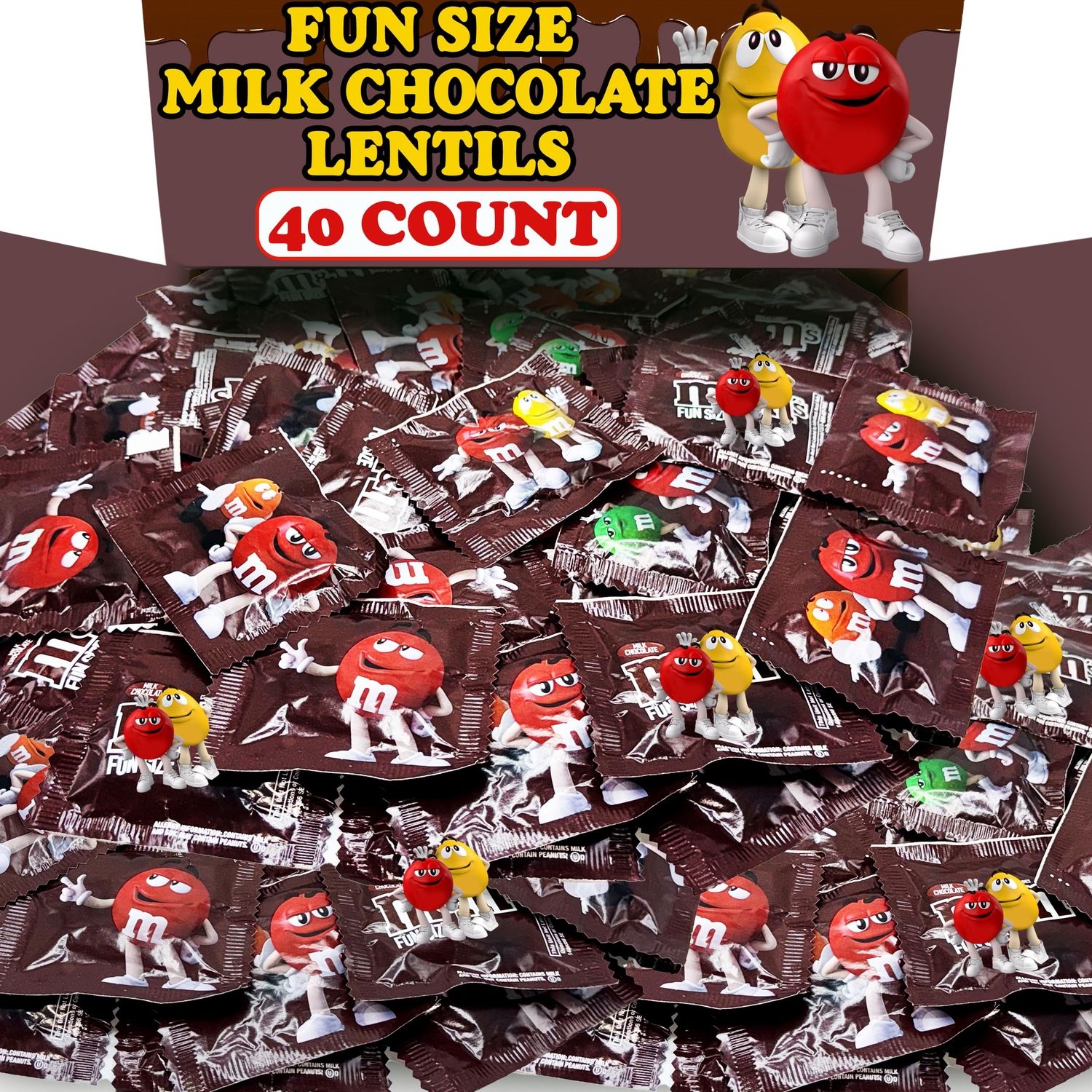 MM Milk Chocolate Candy Fun Size Packs, Bulk 40 Count Individually Wrapped Packets, Bulk Candy Bags for Kids Party Favors, Birthdays, Snacking