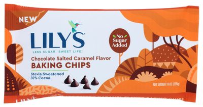 Lily&#39;s Chocolate Salted Caramel Flavor Baking Chips, No Sugar Added, Kosher, Gluten Free, 9 Ounce (Pack of 12)